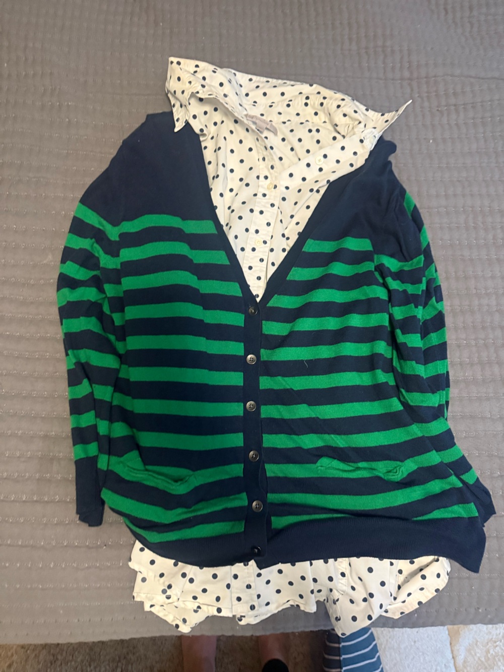 Gap Green and Navy Striped Button Cardigan